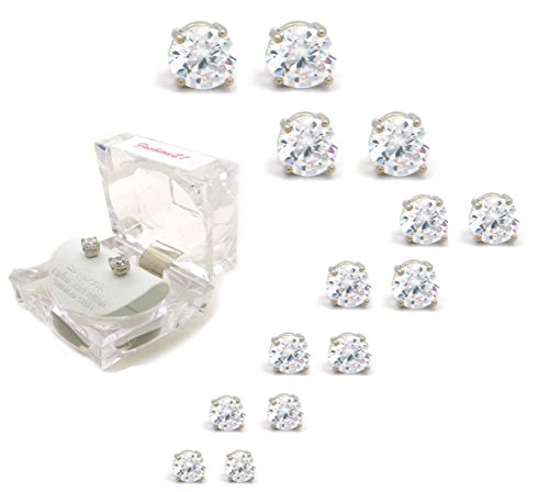 Product Cover Silver, Gold Tone 4,5,6,7,8,9,10mm Clear Round Cubic Zirconia Magnetic Stud Earring (All Size Available)