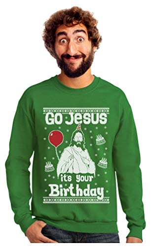 Product Cover Tstars Go Jesus It's Your Birthday Ugly Christmas Sweater Men's Sweatshirt Large Green