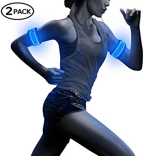 Product Cover Pack of 2pcs- LED Sports Saftey Flashing Reflective Armband with High Visibility Light up Glow in the Dark Bracelet for Cycling, Jogging, Walking and Running (blue)