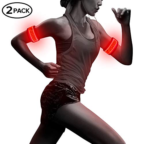 Product Cover Pack of 2pcs- LED Sports Saftey Flashing Reflective Armband with High Visibility Light up Glow in the Dark Bracelet for Cycling, Jogging, Walking and Running (red）