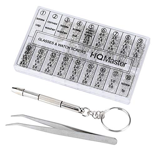 Product Cover HQMaster Eyeglass Repair Kit, 1000Pcs Sunglasses Watch Tiny Screws Assortment Stainless Steel with Tweezers Nut Washer Micro 4 in 1 Screwdriver Tool for Spectacles Eyeglasses Glasses Clock Repairing