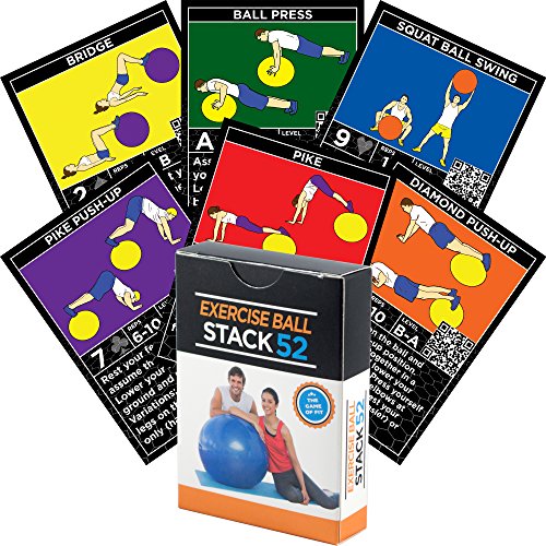 Product Cover Stack 52 Exercise Ball Fitness Cards. Swiss Ball Workout Playing Card Game. Video Instructions Included. Bodyweight Training Program for Balance and Stability Balls. (Original Deck)