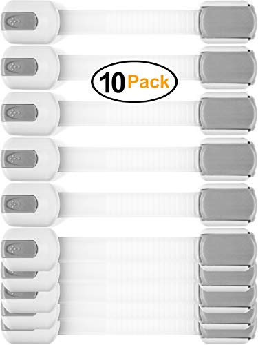 Product Cover Child Safety Locks -VALUE PACK (10 Straps)- No Tools or Drilling -Adjustable Size/Flexible -Adhesive Furniture Latches For Baby Proofing Cabinets, Drawers, Appliances, Toilet Seat, Fridge, Oven & More
