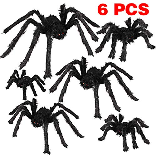 Product Cover Dreampark Halloween Spider Decorations, 6 Pcs Realistic Hairy Spiders Set, Scary Spider Props for Indoor, Outdoor and Yard Creepy Decor (6 Different Sizes)