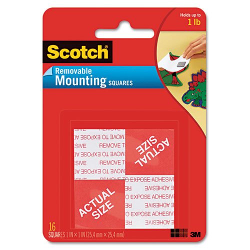 Product Cover Scotch(R) Removable Mounting Squares , 1 x 1 Inches, 16 squares ,Grey, 4-PACK