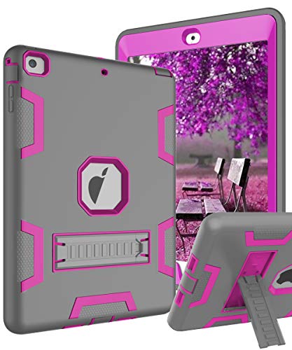 Product Cover TOPSKY iPad Air Case, iPad A1474/A1475/A1476 Kids Proof Case, Heavy Duty Shockproof Rugged Armor Defender Kickstand Protective Cover Case for iPad Air Grey Pink