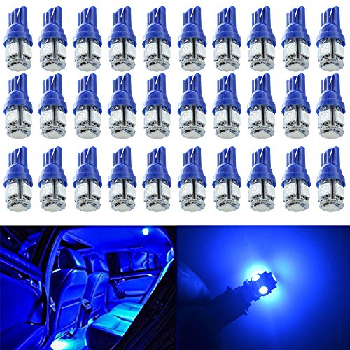 Product Cover AMAZENAR 30-Pack Blue Replacement Stock #: 194 T10 168 2825 W5W 175 158 Bulb 5050 5 SMD LED Light ,12V Car Interior Lighting For Map Dome Lamp Courtesy Trunk License Plate Dashboard Parking Lights