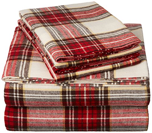 Product Cover Pinzon Plaid Flannel Bed Sheet Set - California King, Cream and Red Plaid