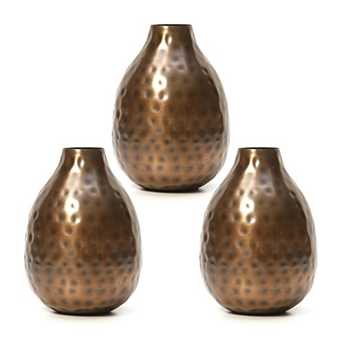 Product Cover Hosley Set of 3 Metal Bud Vases - Your Choice of Colors. 4.5 Inch High. Ideal Accent Piece for Coffee and Side Tables as Well as Dried Floral Arrangements (3-Antique Bronze Finish)