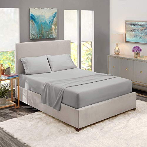 Product Cover Clara Clark Premier 1800 Series 4pc Bed Sheet Set - King, Hypoallergenic, Deep Pocket (Silver Light Gray)