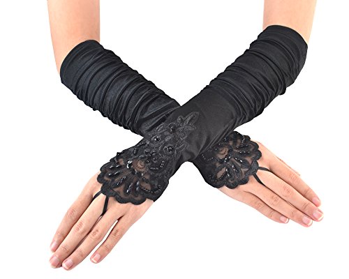 Product Cover JISEN Ladies's Fingerless Long Lace Sequins Satin S06 Bridal Party Gloves 15