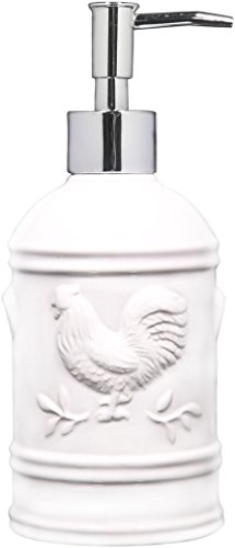 Product Cover Home Essentials 8 Height Ceramic Rooster Soap Dispenser- Lotion Dispenser for Kitchen or Bathroom Countertops, 15 Ounce White