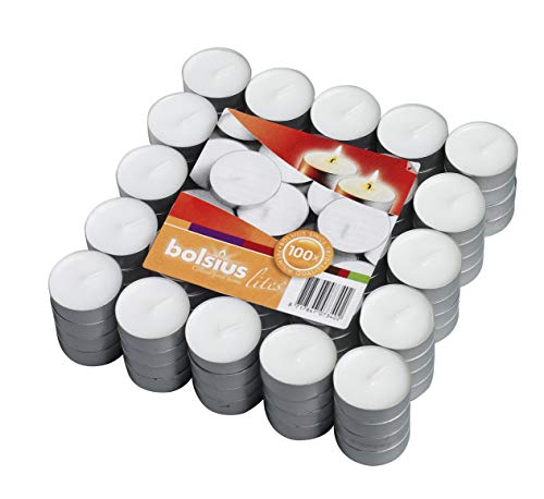 Product Cover Bolsius 100 Pack Unscented White Tea Light Candles Burns Aprx. 3.5 Hour