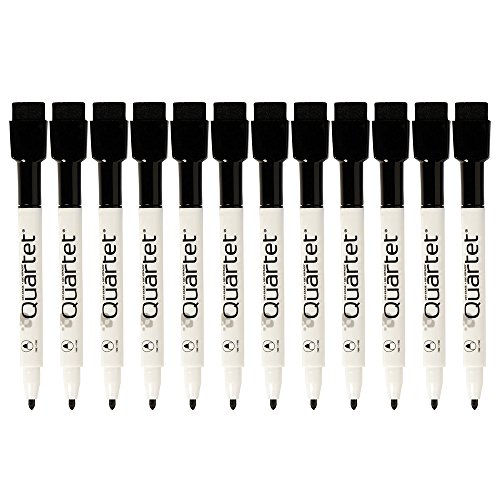 Product Cover Quartet Dry Erase Markers, Whiteboard Markers, Fine Point, Mini, Magnetic, ReWritables, Black, 12 Pack (48170)