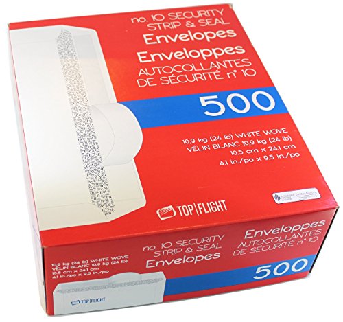 Product Cover Top Flight PSTF10NWT #10 Envelopes, Strip & Seal, Security Tinted, White Paper, 24 lb, 500 Count
