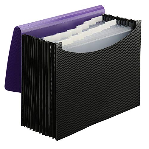 Product Cover Smead Expanding File, 12 Pockets, Elastic Closure, Letter Size, Wave Pattern Purple/Black (70862)