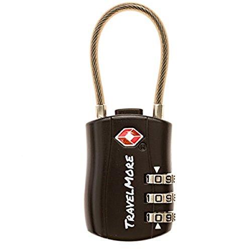 Product Cover TSA Approved Travel Combination Cable Luggage Locks for Suitcases & Backpacks - 1 Pack of Black TSA Lock