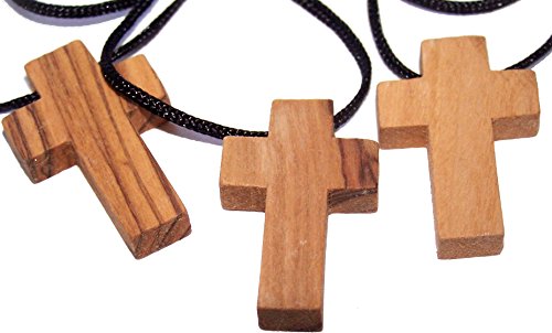 Product Cover Holy Land Market 3 x Olive Wood Crosses Necklaces - with 3 Certificates and Lord Prayer Cards