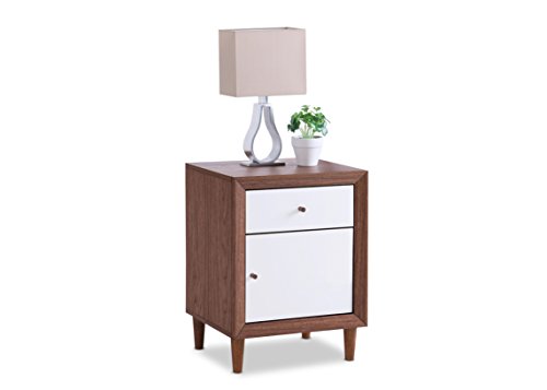Product Cover Baxton Furniture Studios Harlow Mid-Century Wood 1 Drawer and 1 Door Nightstand, Medium, White and Walnut