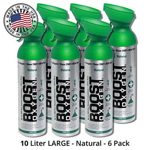 Product Cover 95% Pure Oxygen Supplement, Portable Canister of Clean Oxygen, Increases Endurance, Recovery, Mental Acuity and Performance (10 Liter Can, Natural, 6-Pack)