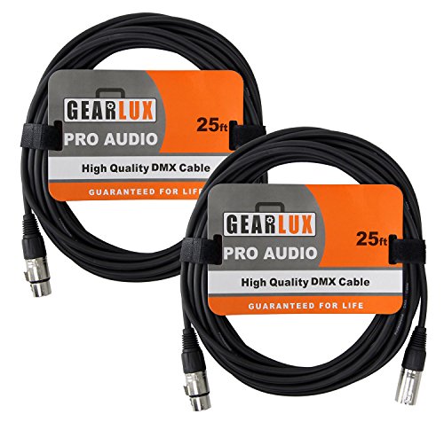 Product Cover Gearlux 25ft DMX Cable, 3-Pin XLR Male to Female DMX Cable, Black - 2 Pack