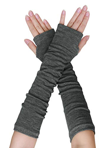 Product Cover uxcell Women Elbow Length Arm Warmer Gloves Thumbhole Fingerless 1 Pairs Dark Grey