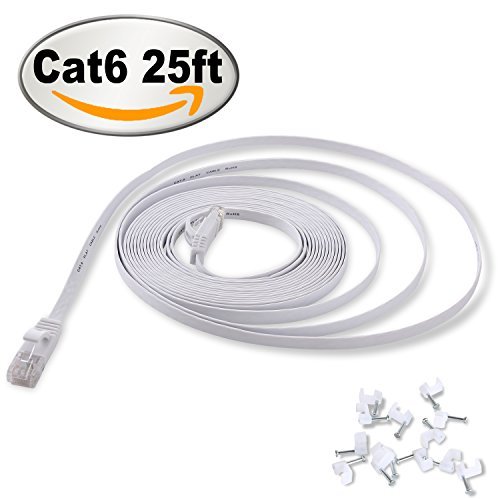 Product Cover Ethernet Cable Cat6 25 Ft Flat White,jadaolÂ® Network Cable Cat 6 Flat Ethernet Patch Cable,internet Cable with Rj45 Snagless Connectors-25 Feet White(7.6meters)