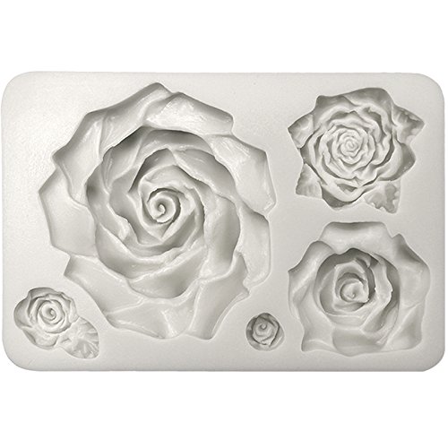 Product Cover Funshowcase Large 5 Assorted Sizes Roses Resin Fondant Candy Silicone Mold for Sugarcraft, Cake Decoration, Cupcake Topper, Chocolate, Butter, Jewelry, Polymer Clay, Soap Making 13.3x8.5x2.2cm