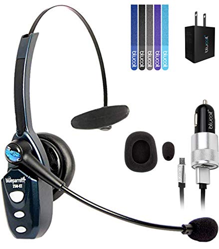 Product Cover BlueParrott B250-XT Bluetooth Headset with 85% Noise Cancellation Bundle with Blucoil USB Wall Adapter, Charger with Micro USB Adapter, and 5-Pack of Reusable Cable Ties