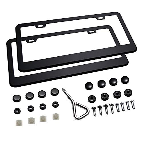 Product Cover Ohuhu Matte Aluminum License Plate Frame with Black Screw Caps, 2Pcs 2 Holes Black Licenses Plates Frames, Car Licenses Plate Covers Holders for US Vehicles
