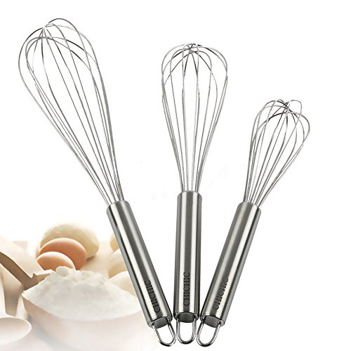 Product Cover CHICHIC 3Pcs 8 Inch, 10 Inch, 12 Inch Stainless Steel Whisk Kitchen Whisk Set Kitchen Whip Kitchen Utensils Wire Whisk Balloon Whisk Set for Blending, Whisking, Beating and Stirring