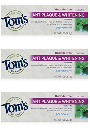 Product Cover Tom's of Maine Natural Antiplaque Tartar Control & Whitening Toothpaste Peppermint 1 oz Travel Size (Pack of 3)