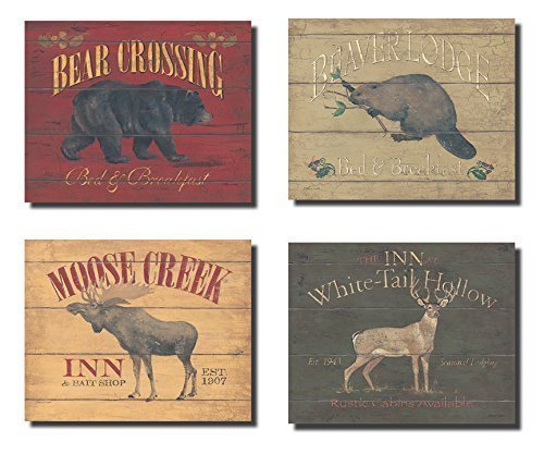 Product Cover Rustic Deer Bear Beaver and Moose Sign; Cabin Lodge Decor; Four 10x8in Poster Prints