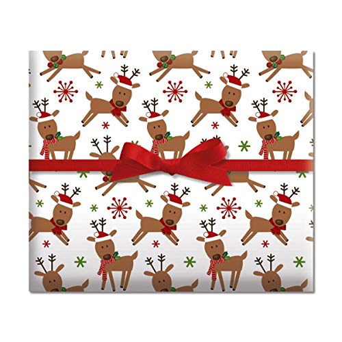 Product Cover Merry Reindeer Jumbo Rolled Gift Wrap - 1 Giant Roll, 23 Inches Wide by 35 feet Long, Heavyweight, Tear-Resistant, Holiday Wrapping Paper