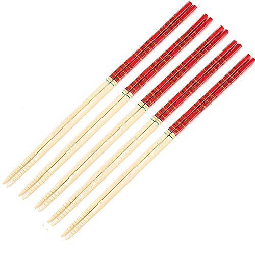 Product Cover Bezall 5 Pairs Kitchen Bamboo Hot Pot Noodles Cooking Non Slip Chopsticks Tableware Dinnerware 13 Inch (Red)