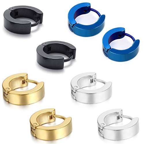 Product Cover Aroncent Stainless Steel 8 Pairs Mens Small Hoop Huggie Hinged Earrings Set 4mm