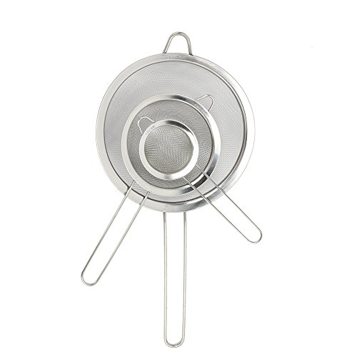 Product Cover CHICHIC Set of 3 Stainless Steel Kitchen Fine Strainers Tea Fine Y Mesh Strainers Juice Egg Filter 3 Sieve Colander Sets Wire Filter Mesh for Tea Coffee Food Rice Vegetable with Handle