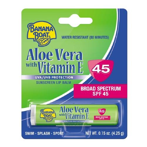 Product Cover Banana Boat Sunscreen Lip Balm Aloe Vera With Vitamin E SPF 45 0.15 oz (Pack of 4)
