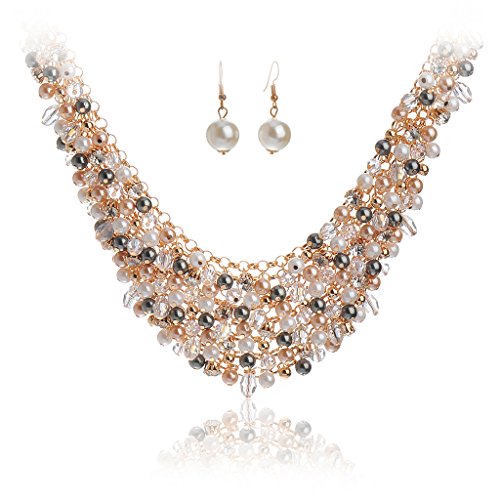 Product Cover IPINK Fashion Women Big Faux Pearl Multi Strand Chunky Evening Jewelry Set