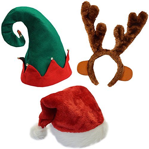 Product Cover Funny Party Hats Set of 3 Christmas Hats-Santa Hat, Elf Hat, Coil Santa Hat (Style 8)
