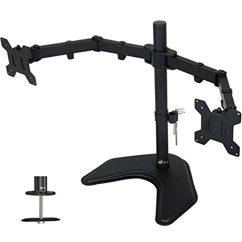 Product Cover WALI Free Standing Dual LCD Monitor Fully Adjustable Desk Mount Fits 2 Screens up to 27 inch, 22 lbs. Weight Capacity per Arm, with Grommet Base (MF002), Black
