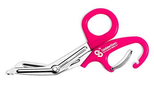 Product Cover EMT Trauma Shears with Carabiner - Stainless Steel Bandage Scissors for Surgical, Medical & Nursing Purposes - Sharp Curved Scissor is Perfect for EMS, Doctors, Nurses, Cutting Bandages (Pink)