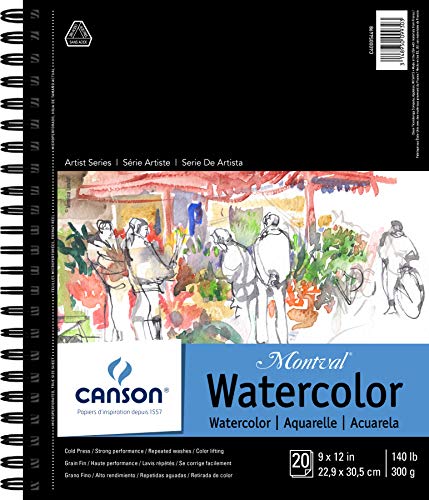 Product Cover Canson Artist Series Montval Watercolor Paper Pad, Heavyweight Cold Press and Micro-Perforated, Side Wire Bound, 140 Pound, 9 x 12 Inch, 20 Sheets (400054498)