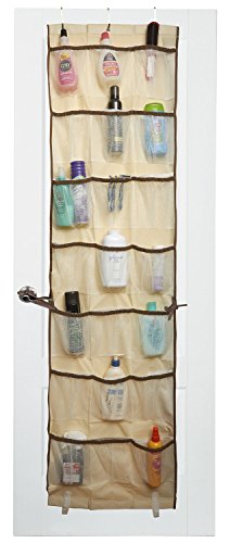 Product Cover Over the Door Organizer - 42 Pockets - The beige fabric with brown trim is an attractive over door storage addition to any room. Three over the door hooks are included so there's no assembly required