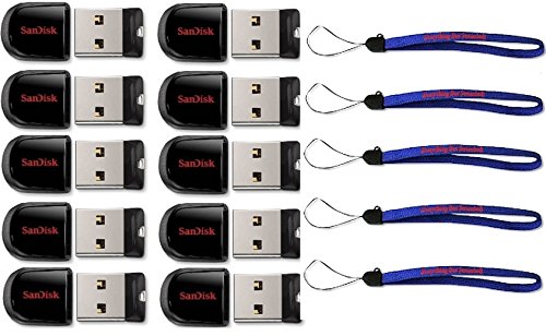 Product Cover SanDisk Cruzer Fit 32GB (10 pack) USB 2.0 Flash Drive Jump Drive Pen Drive SDCZ33-032G - Ten Pack w/ (5) Everything But Stromboli (TM) Lanyards