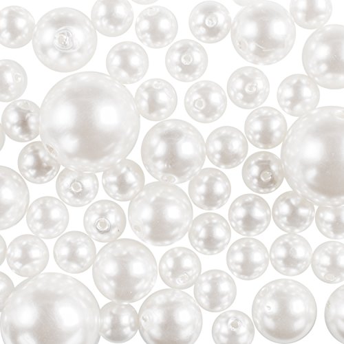Product Cover Super Z Outlet Elegant Glossy Polished Pearl Beads for Vase Fillers, DIY Jewelry Necklaces, Table Scatter, Wedding, Birthday Party Home Decoration (8 Ounce Pack, 70 Pieces) (White)