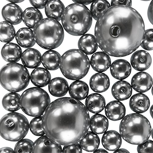 Product Cover Super Z Outlet Elegant Glossy Polished Pearl Beads for Vase Fillers, DIY Jewelry, Table Scatter, Wedding, Birthday Party Home Decoration, Event Supplies (8 Ounce Pack, 70 Pieces) (Silver)