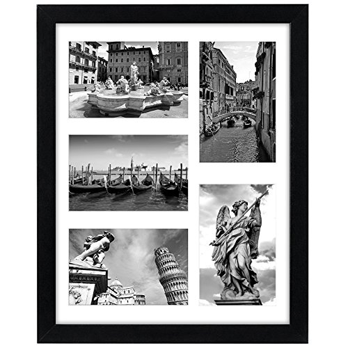 Product Cover Americanflat 11x14 Black Picture Collage Frame | Displays Five 4x6 Pictures with Mat or One 11x14 Picture Without Mat. Shatter-Resistant Glass. Hanging Hardware Included!