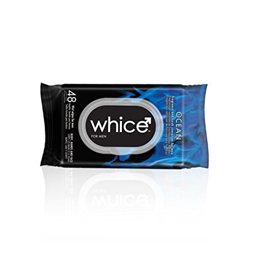 Product Cover Whice for Men - Hypoallergenic Full Body Wet Wipes - Ideal after Sports or Gym, Traveling, Always in the Car and Toilet too - Ocean Fragrance. Keep your Body, Hands and Face fresh. Dispenser Pack 48ct