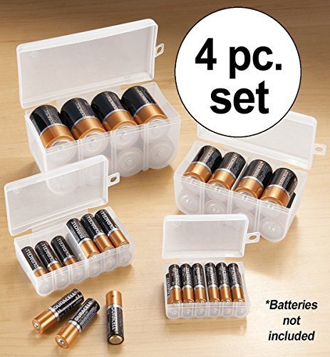 Product Cover 4 Battery Storage Containers Organizers Set Store Plastic Case Box AA AAA C D by Lock & Store